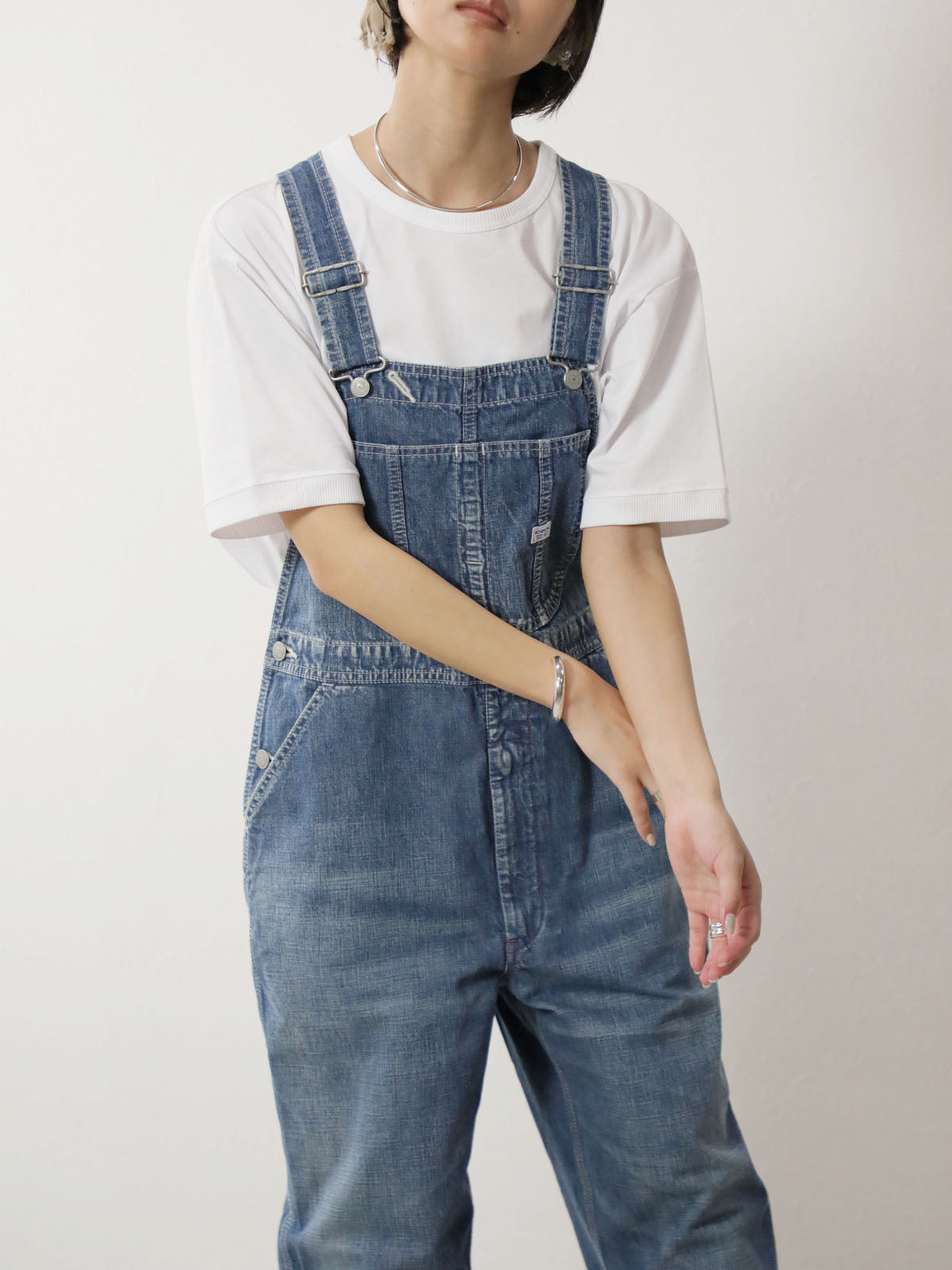 デニムオーバーオール　サロペット　ブリーチカラー　ユニセックス